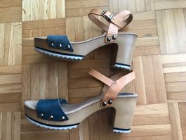 Sandalen Leder von Porronet Grösse 38 beige/blau