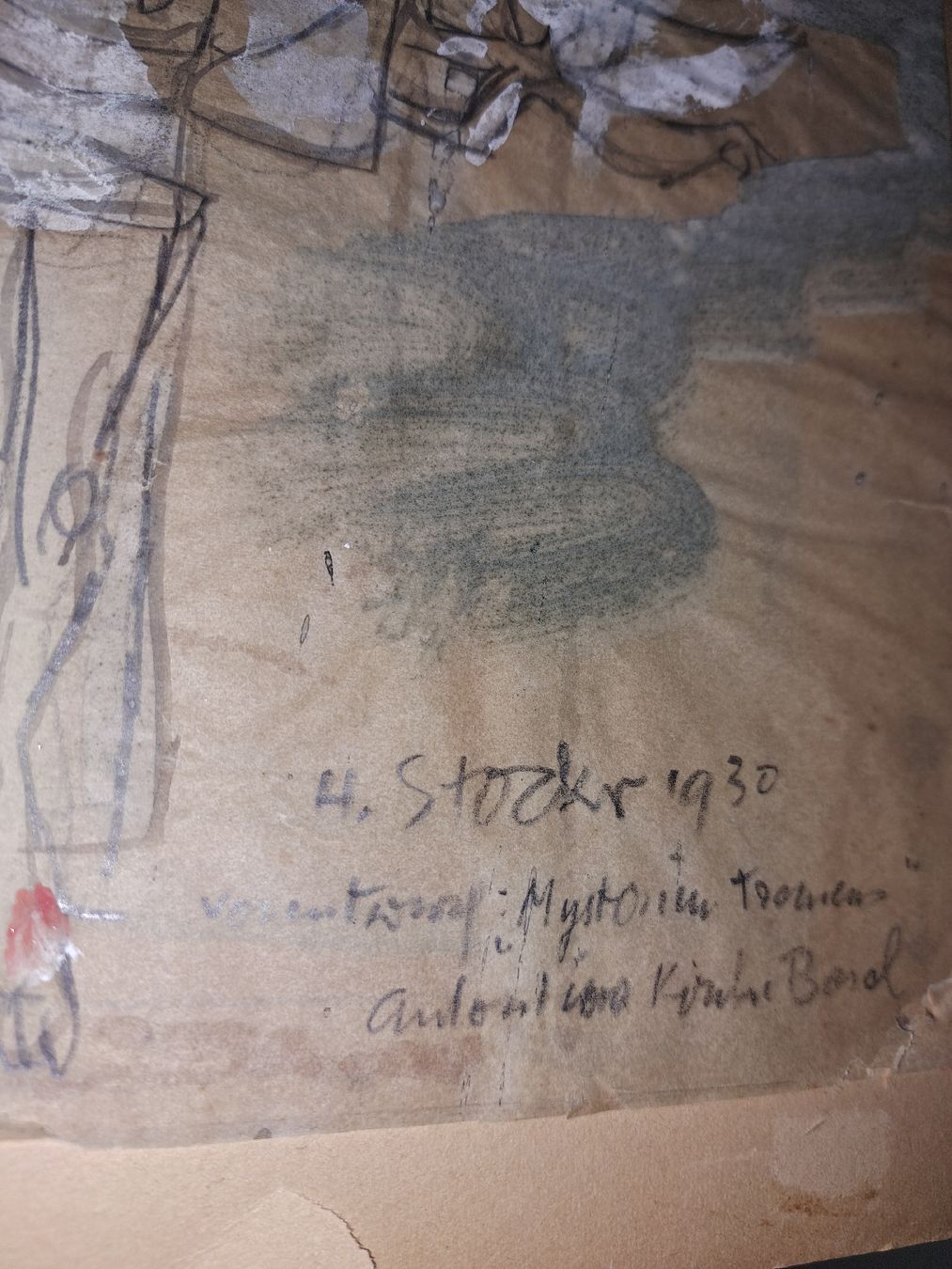 Gemälde: Hans Stocker, Original Zeichnung, Mysterium, 1930, Basel – Gebraucht aus Kölliken von Upcycling-by-Mc-TAM 2