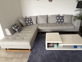 Ecksofa hellgrau mit 5 + 3 Kissen guter Zustand