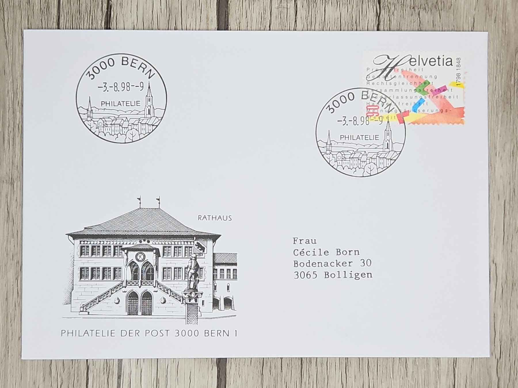 Tutti i francobolli: CL11 Enveloppe + Timbre Suisse 1998 – Usato da Cousset venduto da Patrick_Collections