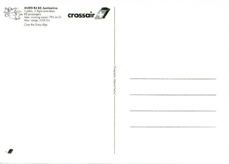 Cartoline postali: Crossair - Avro RJ 85 Jumbolino + – Usato da Emmenbrücke venduto da teestube 1