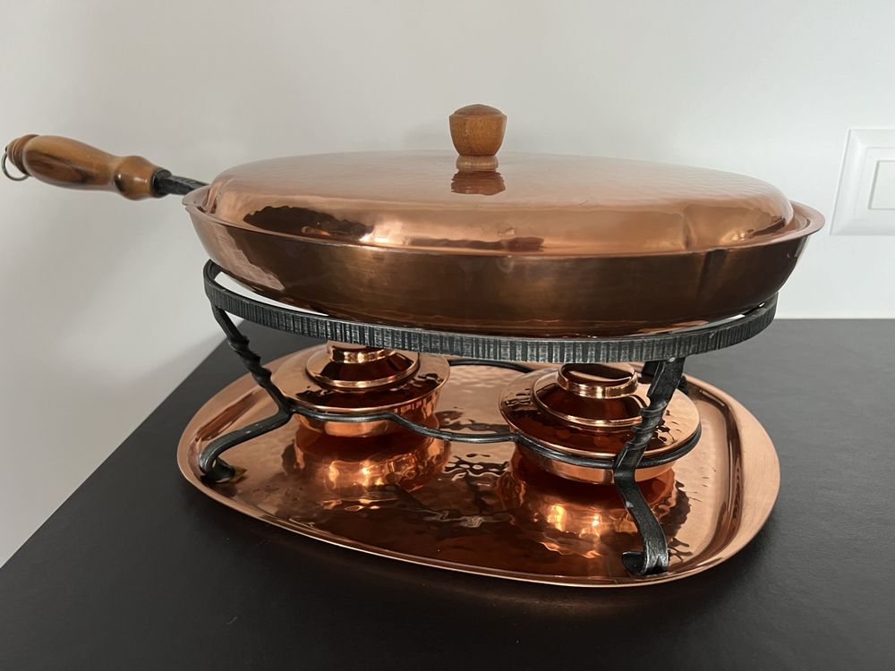 Ancien Chauffe-plat Stockli Netstal En Cuivre Et Fer Forgé - Complet Avec Bougie, Suisse