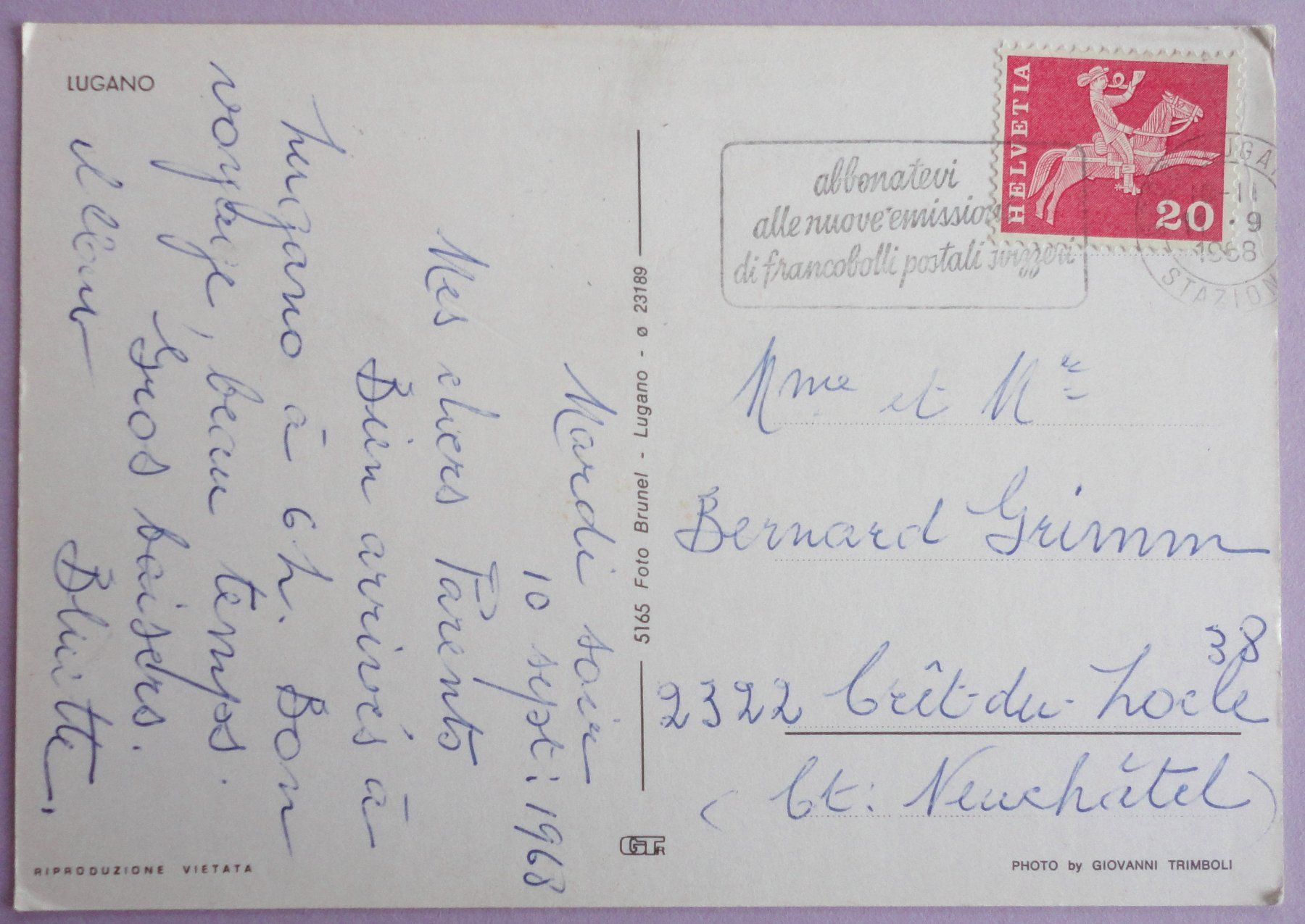 Cartes postales: Lugano – D'occasion à Fétigny par Billy2miny 1