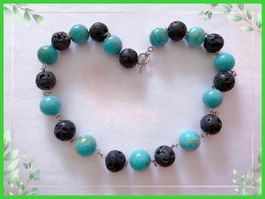 SALE! STEINKETTE EDELSTEINKETTE TÜRKIS LAVA GROSSE STEINE