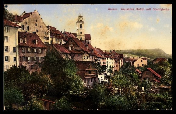 Cartoline postali: AK Aarau, Aeussere Halde mit Stadtkirche – Usato da Berlin venduto da bartko-reher