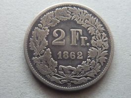 Alter Silber 2 Fr.  1862  -  Ungereinigt  -