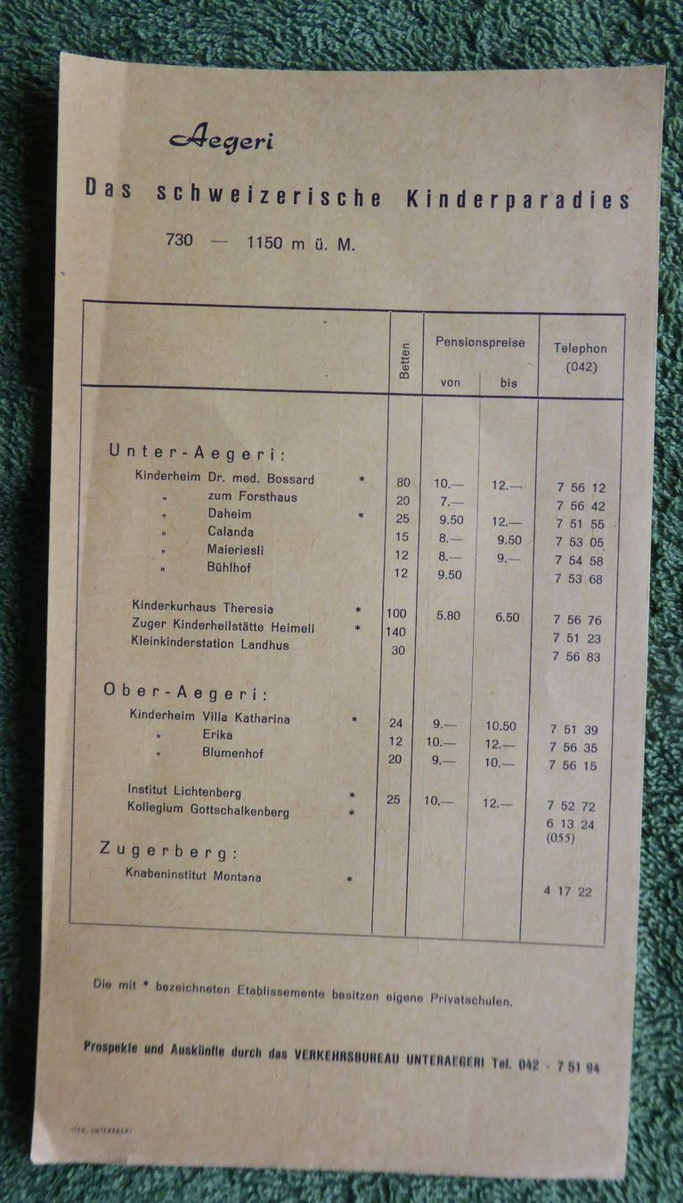 Documenti: Aegeri, Faltprospekt, ca. 1956 – Usato da Affoltern am Albis venduto da Cadorso 2