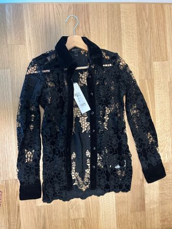 Damen Bluse schwarz Grösse 6 Spitze Samt