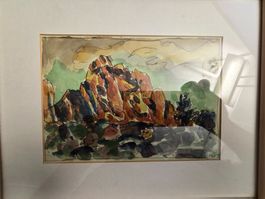 Aquarell Felsen Landschaft gemalt von TRUB gerahmt gemalt