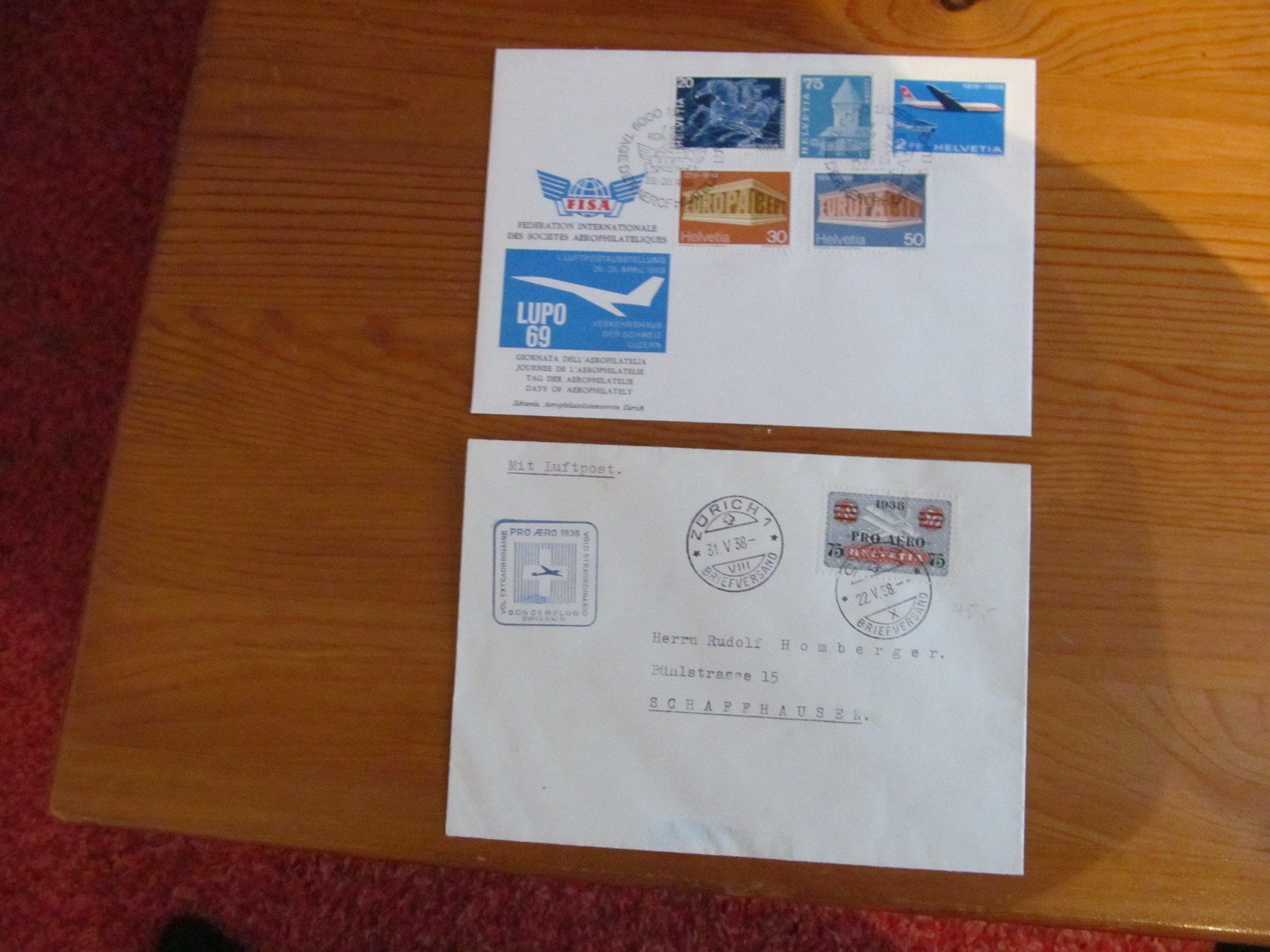 Alle Briefmarken: 1Lot(2Stck)"PRO AERO" FLUGPOST ab 1938 – Gebraucht aus Emmenbrücke von Luzern1947