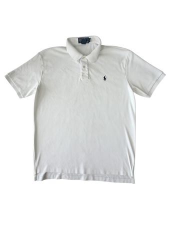 Polo Ralph Lauren blanc logo brodé bleu marine - L