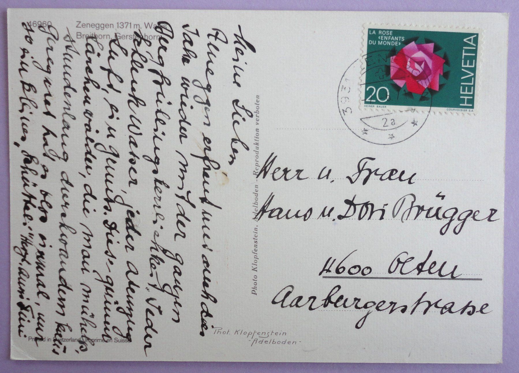 Cartoline postali: Zeneggen 1371 m – Usato da Fétigny venduto da Billy2miny 1