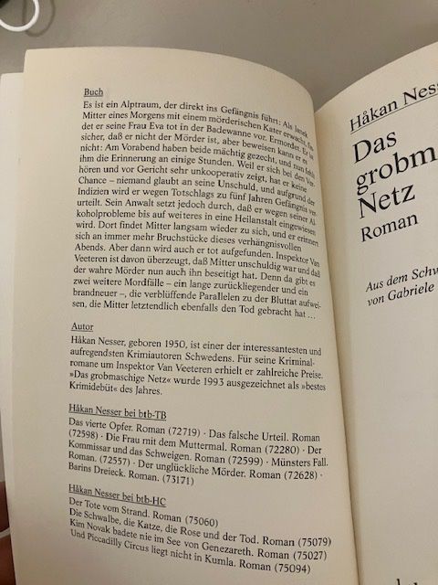 Livres: Håkan Nesser: Das grobmaschige Netz – D'occasion à Aathal-Seegräben par daso03 2