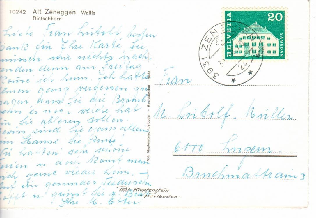 Ansichtskarten: Alt Zeneggen – Gebraucht aus Wolhusen von Curver9 1