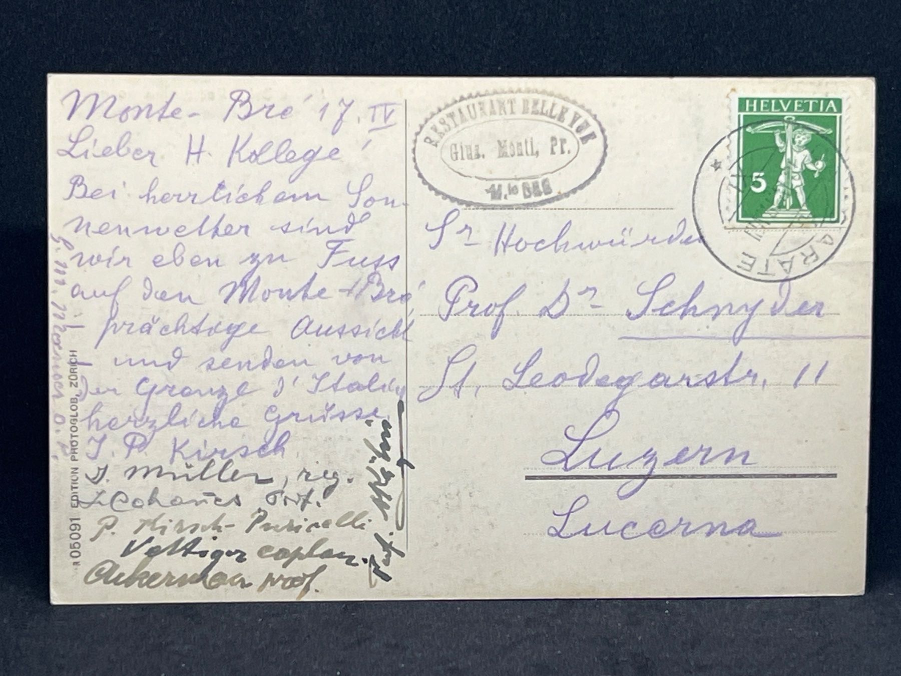 Cartoline postali: Monte Bré - Restaurant Bellevue – Usato da Widnau venduto da Brusi9 1