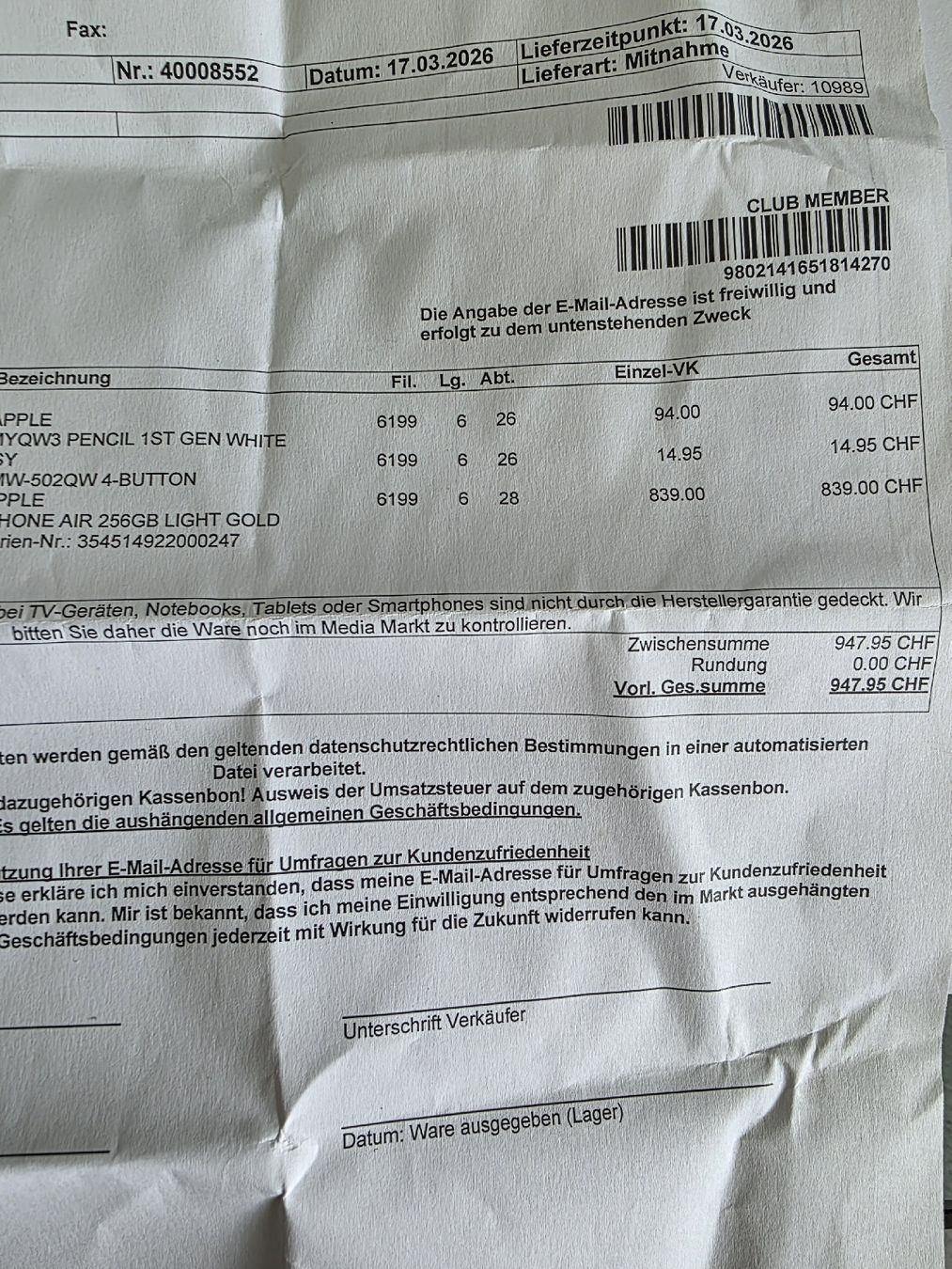 Apple Telefoni cellulari / Smartphones: iPhone 17 AIR 256 gb – Nuovo (secondo la descrizione) da Romanens venduto da wba_gxh9 7