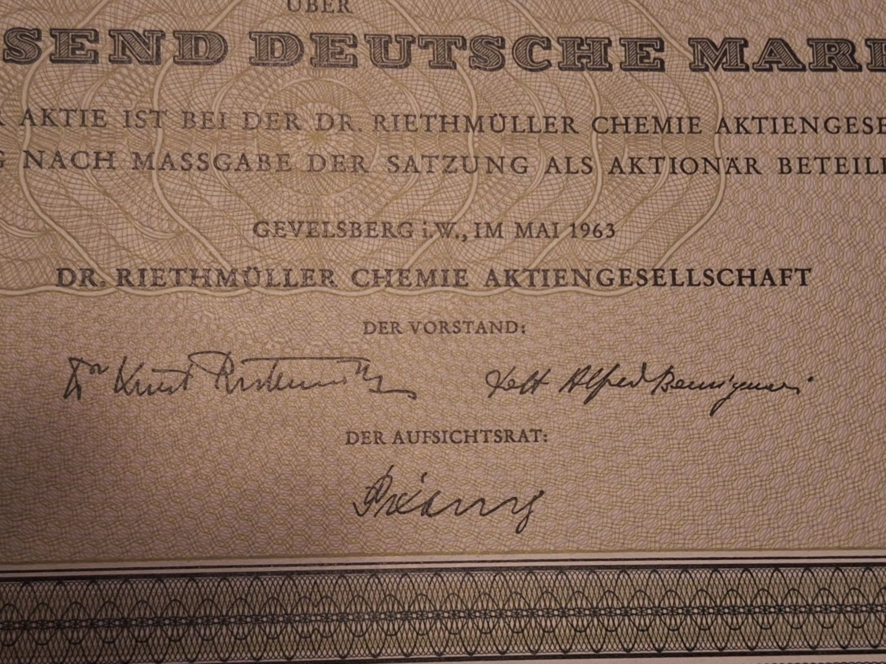 Dokumente: Aktie Dr. Riethmüller Chemie Aktiengesellschaft, 1963 – Gebraucht aus Porza von ulletta1 1