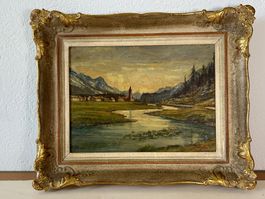 Hans Keller Gemälde Öl auf Platte Sils Baselgia Engadin