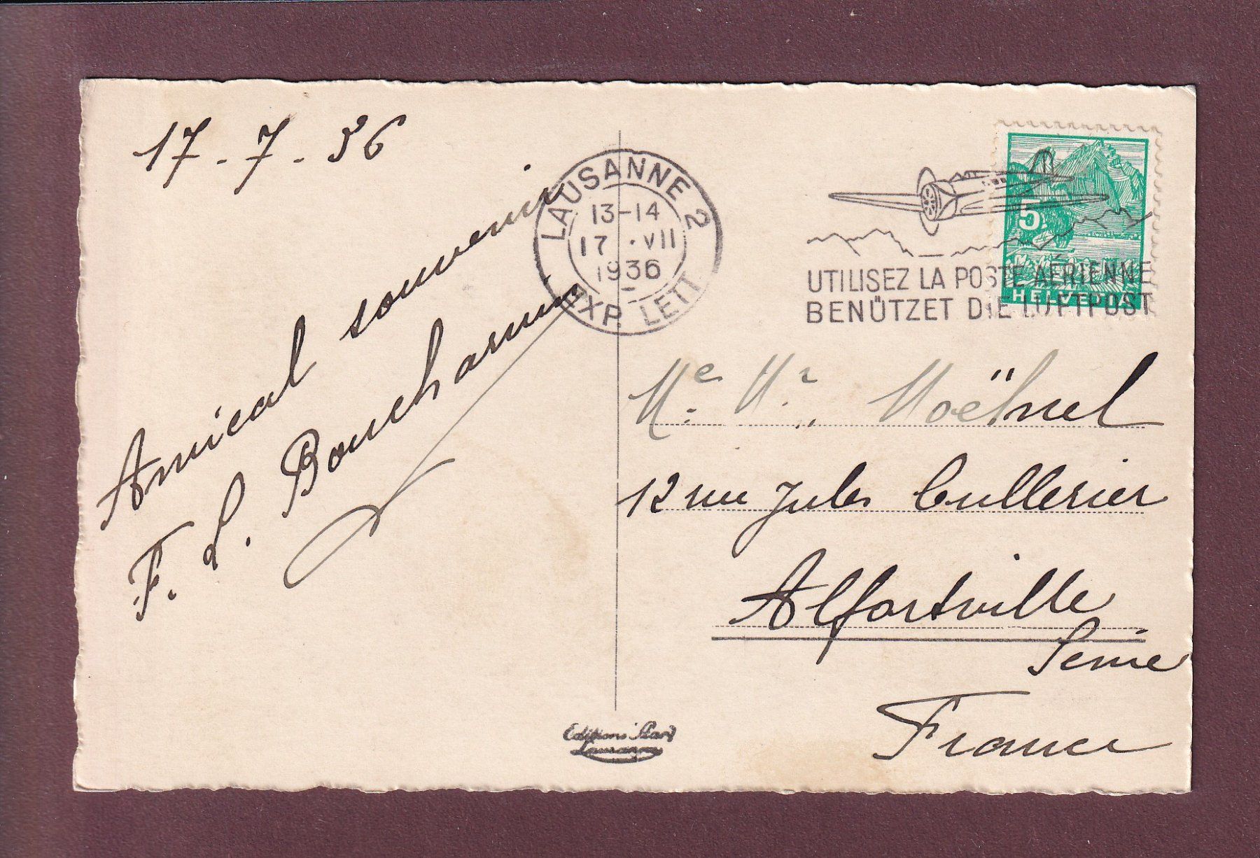 Cartes postales: LAUSANNE - Ouchy - Coucher de soleil - 1936 – D'occasion à Pully par nicecards 1