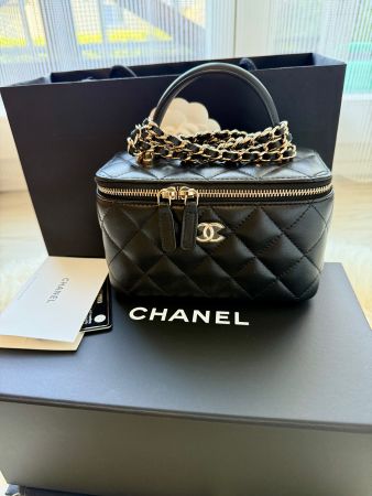Chanel 22P Small Vanity Case with Chain in Black Lambskin