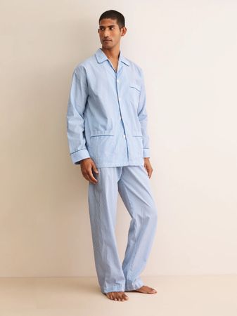 Derek Rose James Cotton Blue *blau gestreiftes Pyjama*