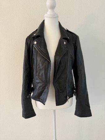 ZARA Damen Lederjacke Biker – 100 % echtes Schafleder – Schw