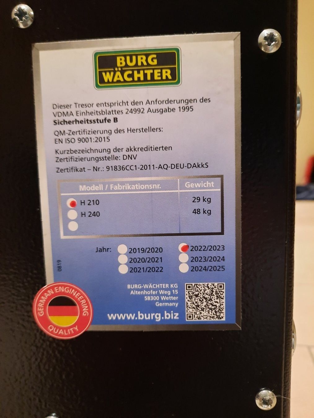 Casseforti: Home-Safe H 210 S Burgwächter neu – Nuovo (secondo la descrizione) da Stüsslingen venduto da pati-king 5