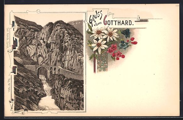 Cartes postales: Litho Gotthard, Wasserfall mit Brücke,  – D'occasion à Berlin par bartko-reher