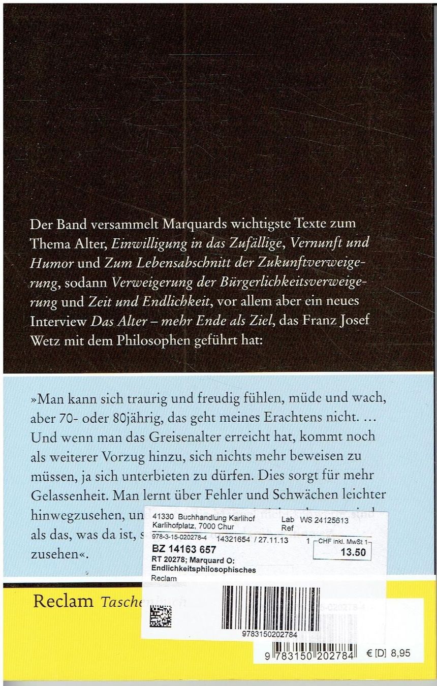 Libri: Endlichkeitsphilosophisches, Odo Marquard – Usato da Flims - Dorf venduto da Stagediver 1