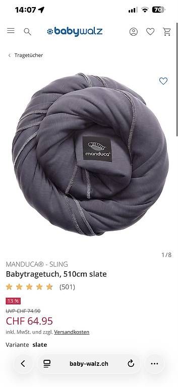 Marsupi portabebè: Manduca Sling Babytragetuch, 510cm – Usato da Ottikon venduto da nvn_s9vn 1