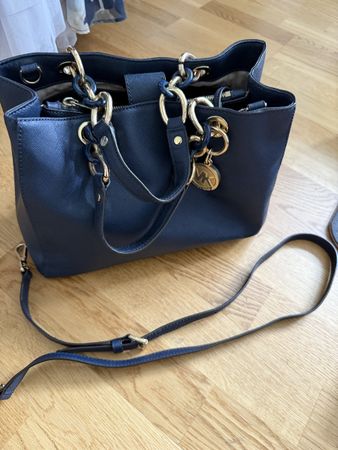 Michael Kors Bag - Blue Handbag with Golden Chain Detail