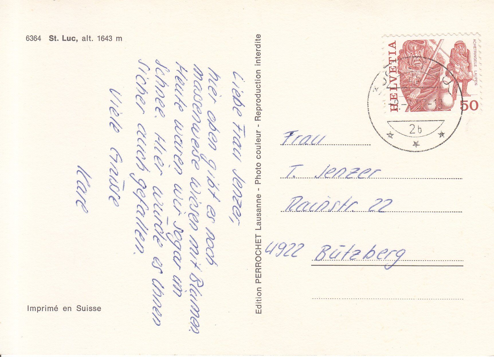 Cartoline postali: St. Luc 1987 – Usato da Bürglen TG venduto da StampGraf 1
