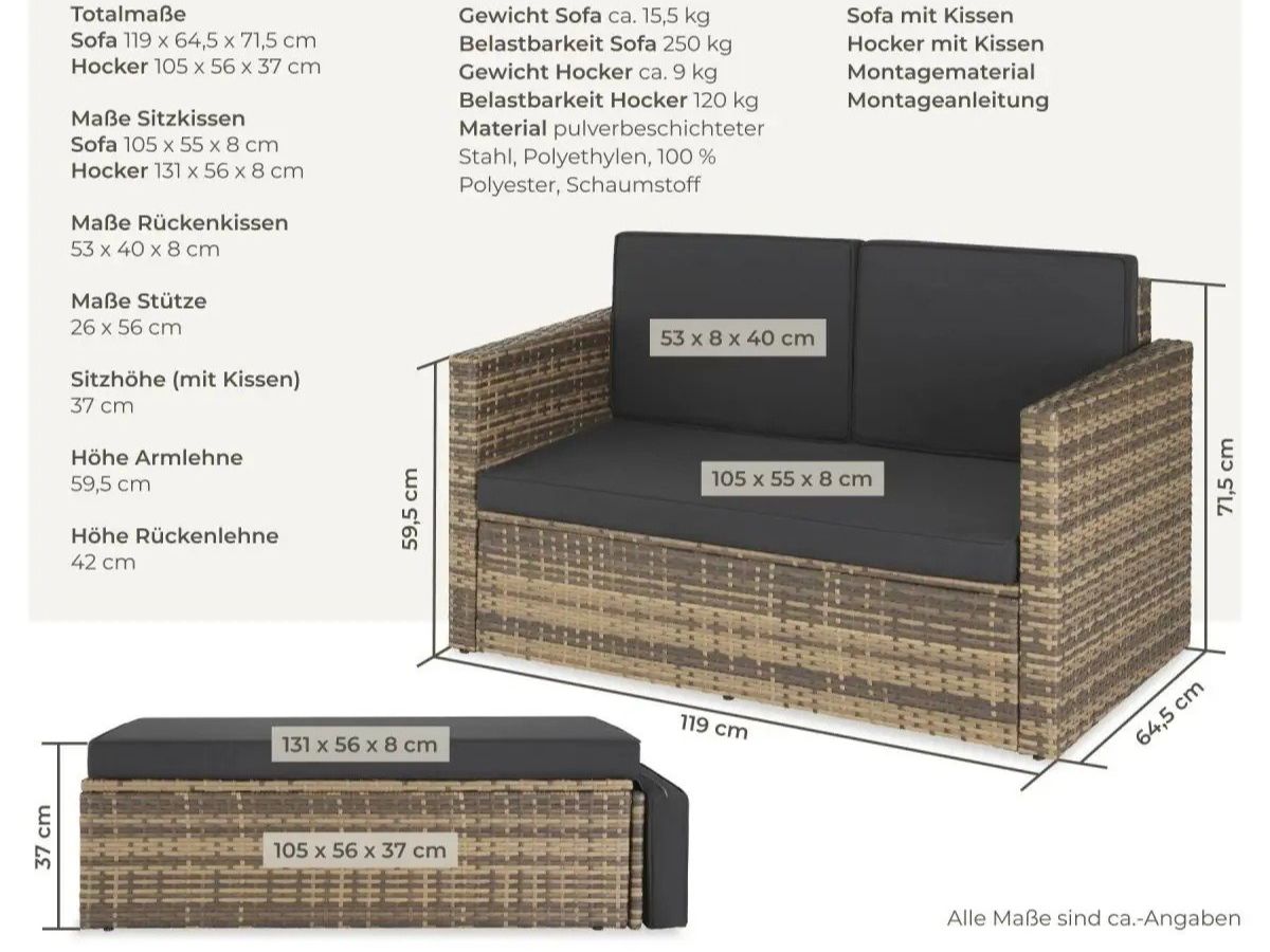 Divani: Rattan Lounge Sofa 2-Sitzer mit Hocker VELTORINO – Nuovo e nell'imballaggio originale da Lachen SZ venduto da sw3zzy 5