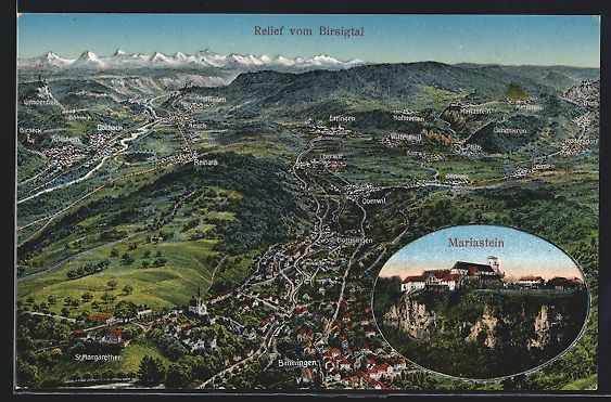 Cartoline postali: Binningen, Mariastein, Relief vom Birsig – Usato da Berlin venduto da bartko-reher