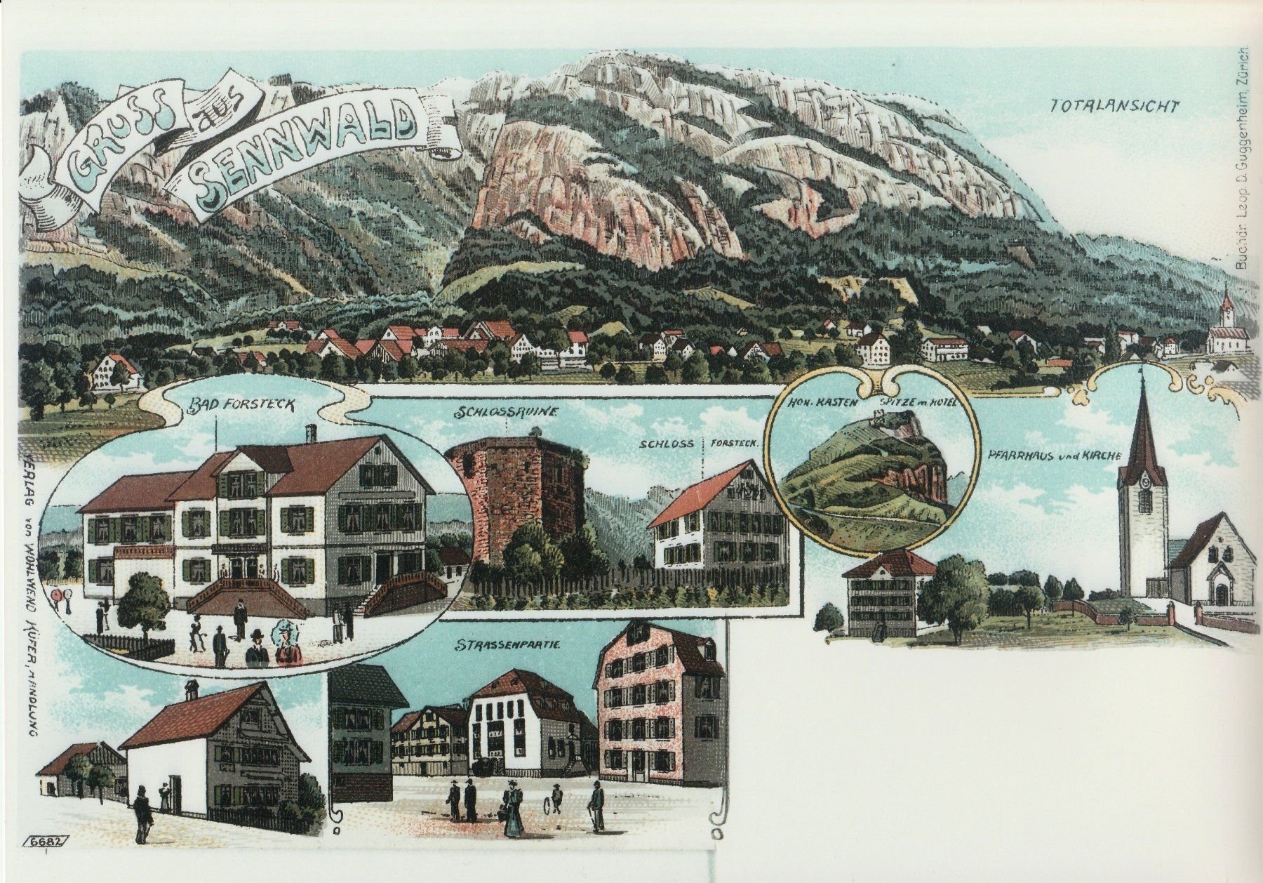 Ansichtskarten: Gruss aus Sennwald  -  (Ansichtskarten-Litho im Form. A4) – Gebraucht aus Fällanden von Blausegelfliege