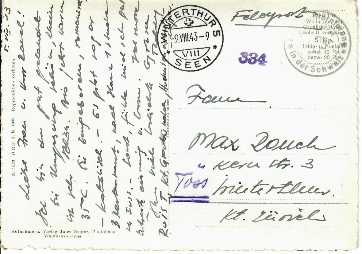 Cartoline postali: Ruis  1943 – Usato da Hochdorf venduto da Ziegel-16 1