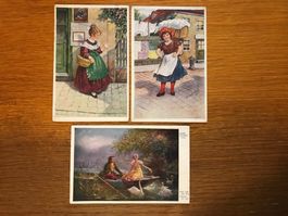 3x antike Postkarten