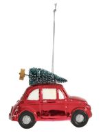 Nostalgischer Christbaumschmuck: Rotes Auto mit Baum