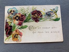 Antike Postkarte 1908 – Prägekarte mit Stiefmütterchen