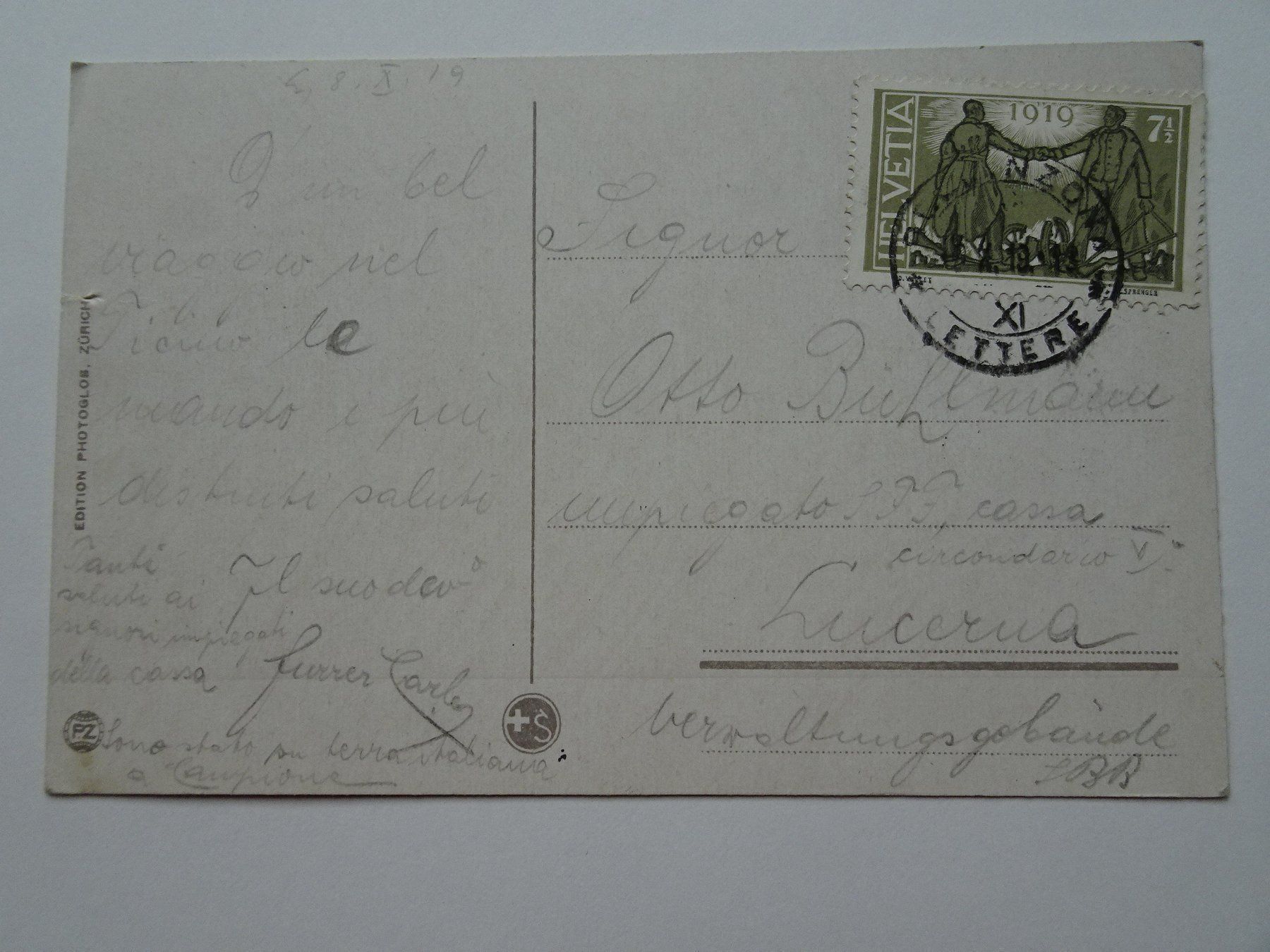 Ansichtskarten: Madonna del Sasso 1919 – Gebraucht aus Aadorf von Chnorli-Furz 1