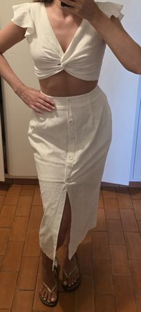 Damen Set Rock und Top Weiss, Grösse S, Leinenmix
