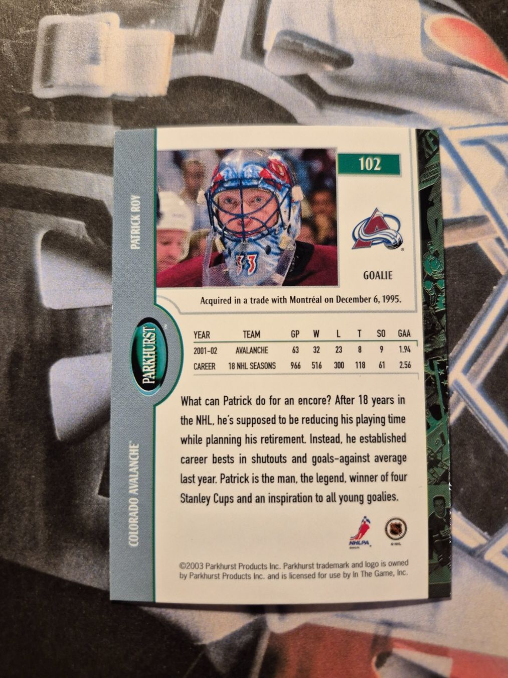 NHL Carte collezionabili: NHL Patrick Roy Colorado Avalanche – Usato da Treiten venduto da Sauber73 1