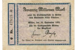 Witten 20 Mil.Mark 10.09.1923 VZ-VZ+
