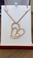 18k rose gold double heart pendant and chain with diamonds 