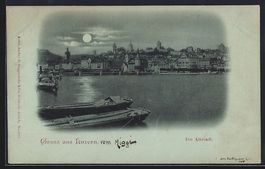 Mondschein-AK Luzern, Altstadt mit Boote