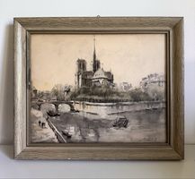 Vintage Aquarell „Paris: Île de la Cité“ – Franz Herbelot