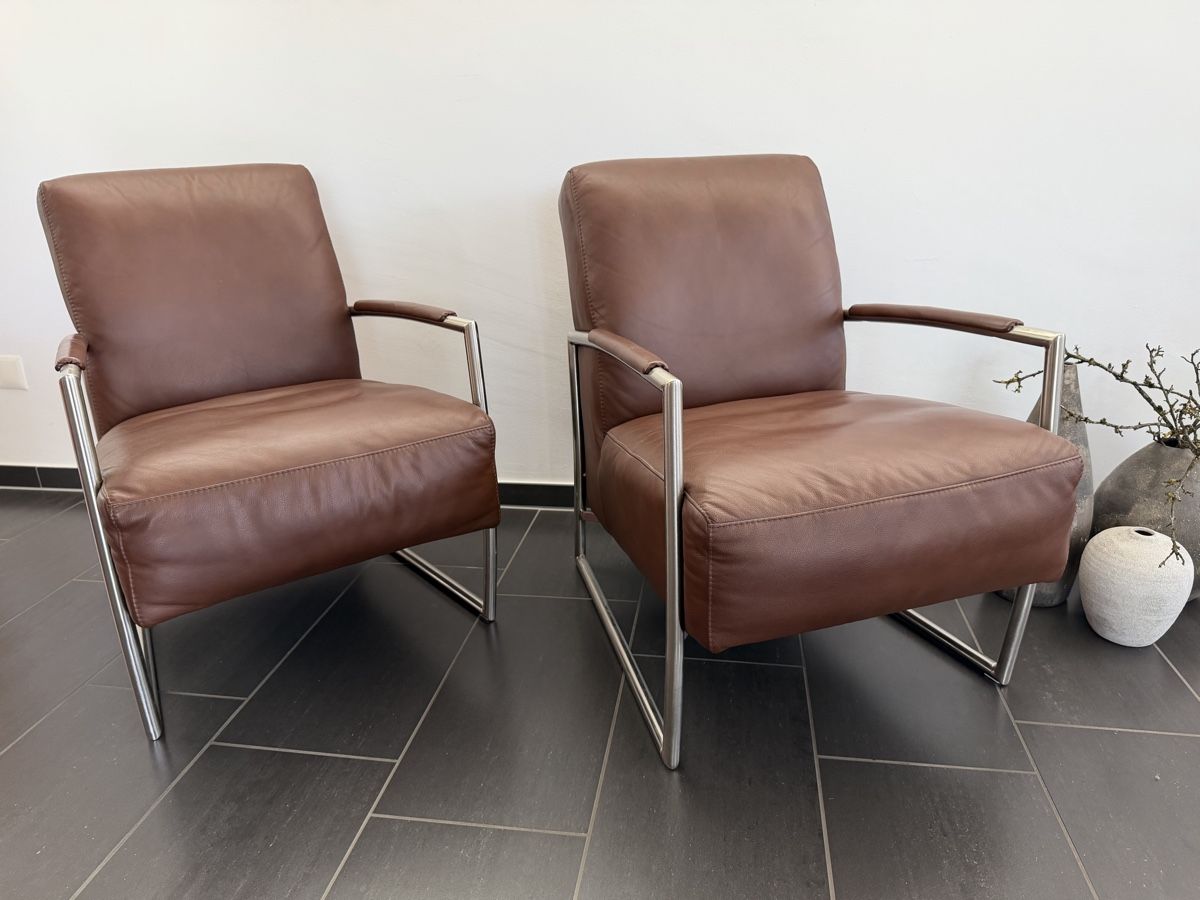 Poltrone: 2x Leder Sessel braun Metallgestell gebraucht – Usato da Hedingen venduto da mon_br7r 5
