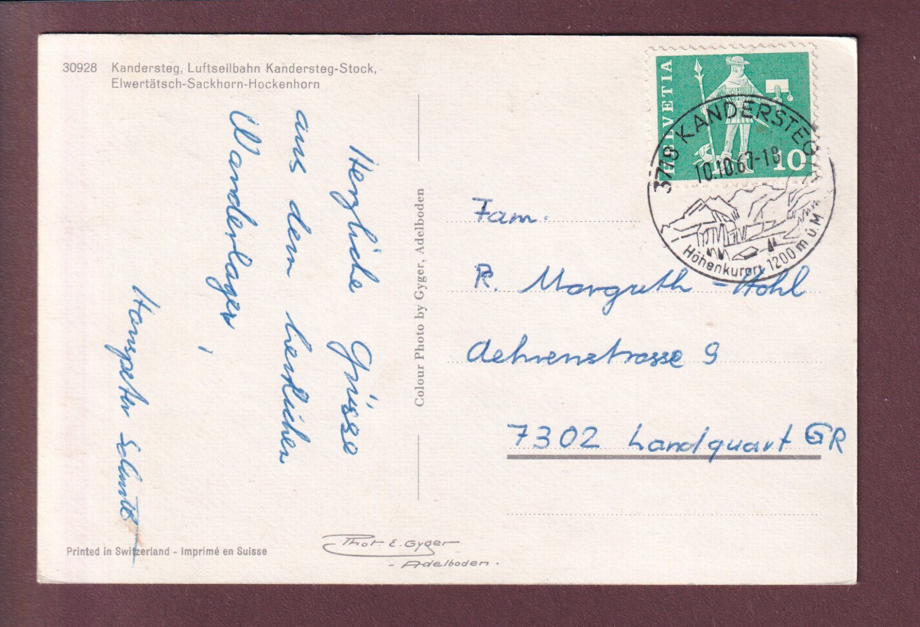 Cartoline postali: Luftseilbahn KANDERSTEG-STOCK - 1967 – Usato da Pully venduto da nicecards 1