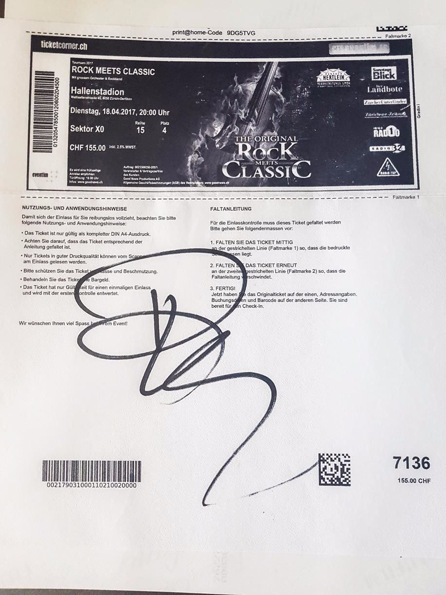 Autogramme: Rick Springfield - Autogramm auf Ticket – Gebraucht aus Kaisten von Simpsons4