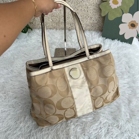 Handtasche COACH Monogram beige weiss 37x24cm gebraucht